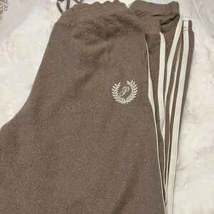 Brown Fleece Joggers with White Stripes‎